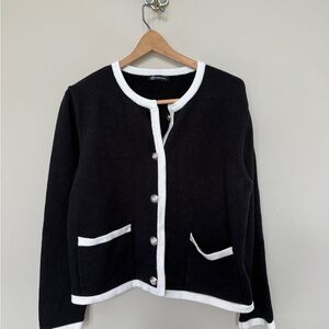 PrettyGarden | Black & White Trim Knit Cardigan Jacket